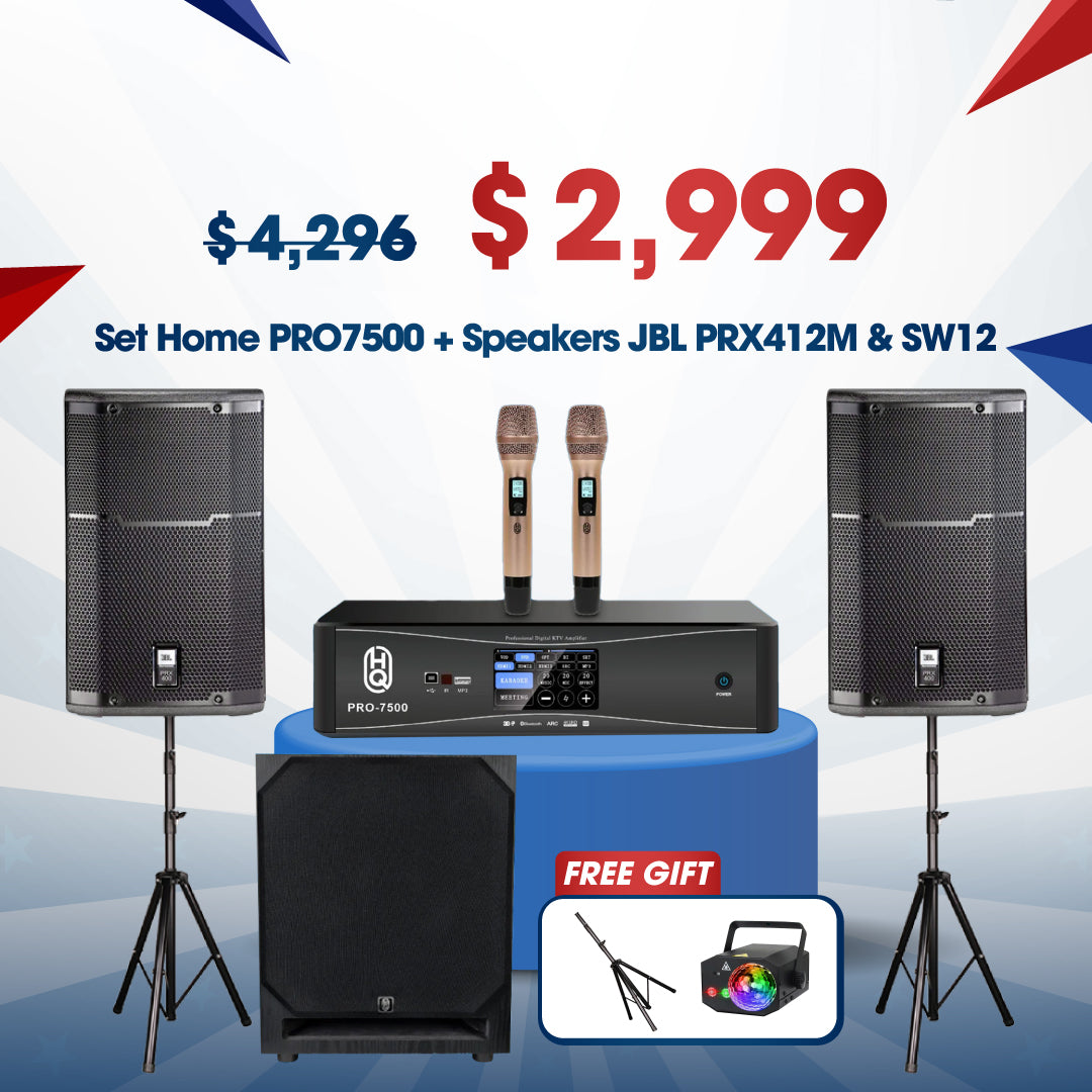 Karaoke Set Home HQsing PRO7500 + Speakers JBL PRX412M & SW12