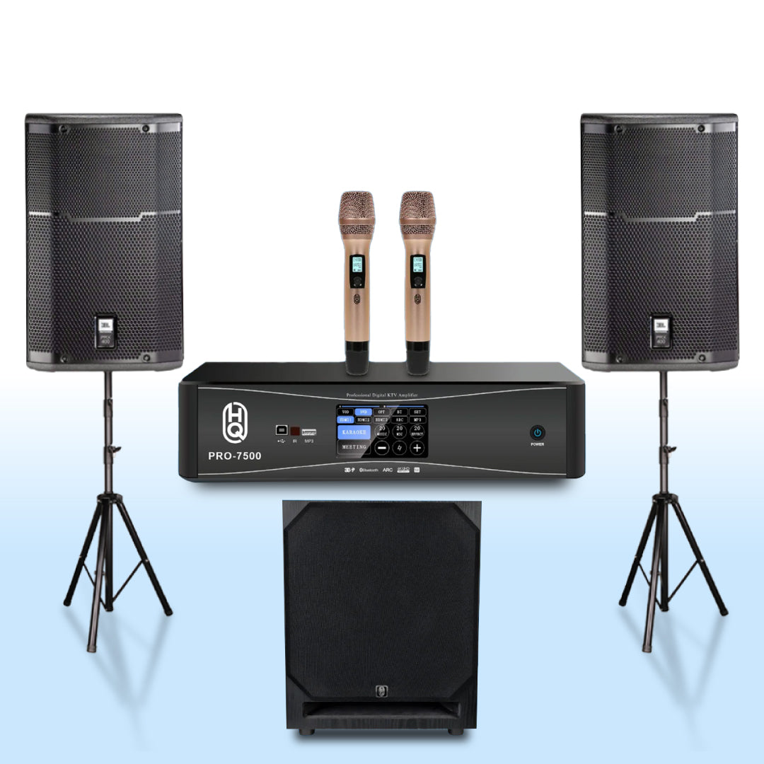 Karaoke Set Home HQsing PRO7500 + Speakers JBL PRX412M & SW12