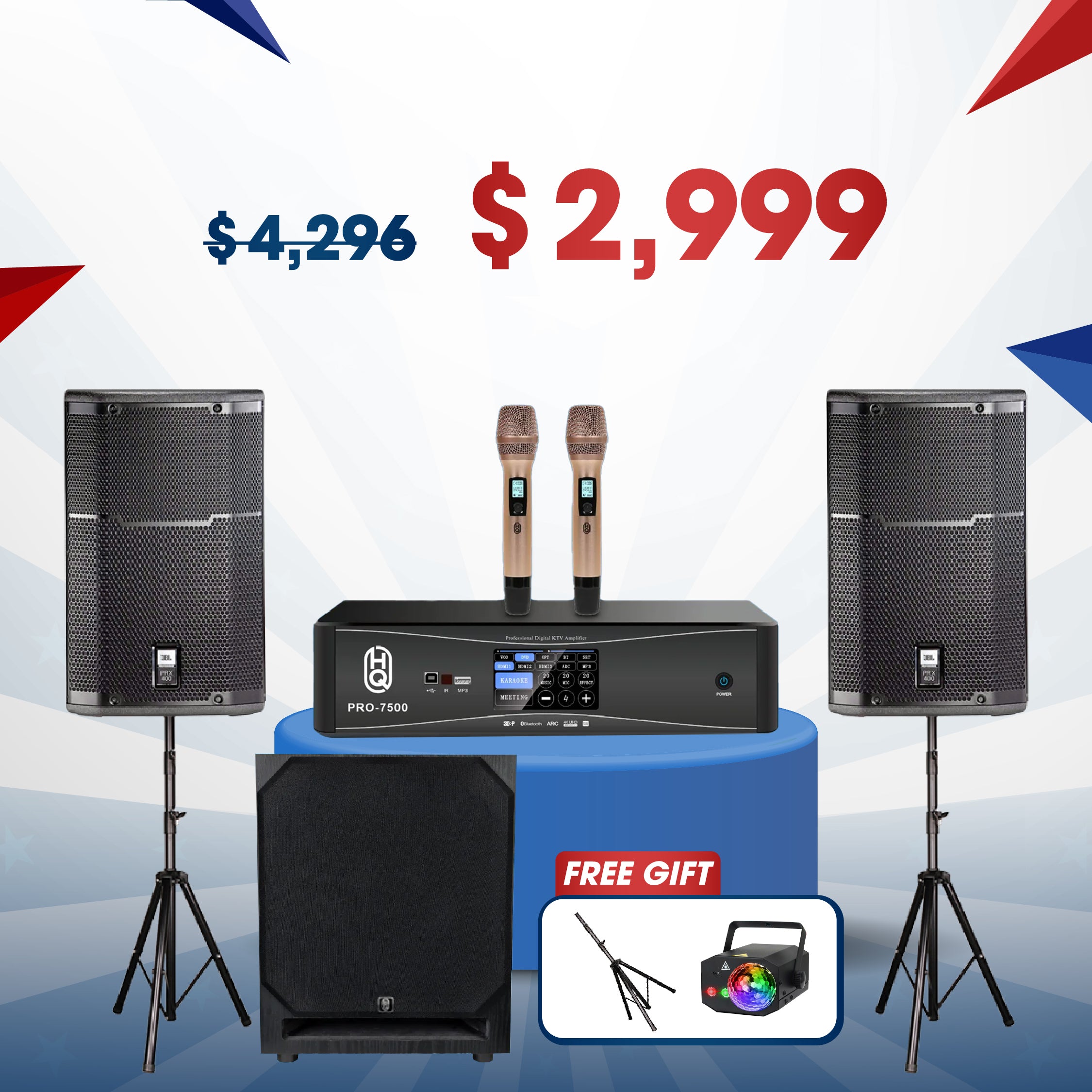 Karaoke Set Home HQsing PRO7500 + Speakers JBL PRX412M & SW12