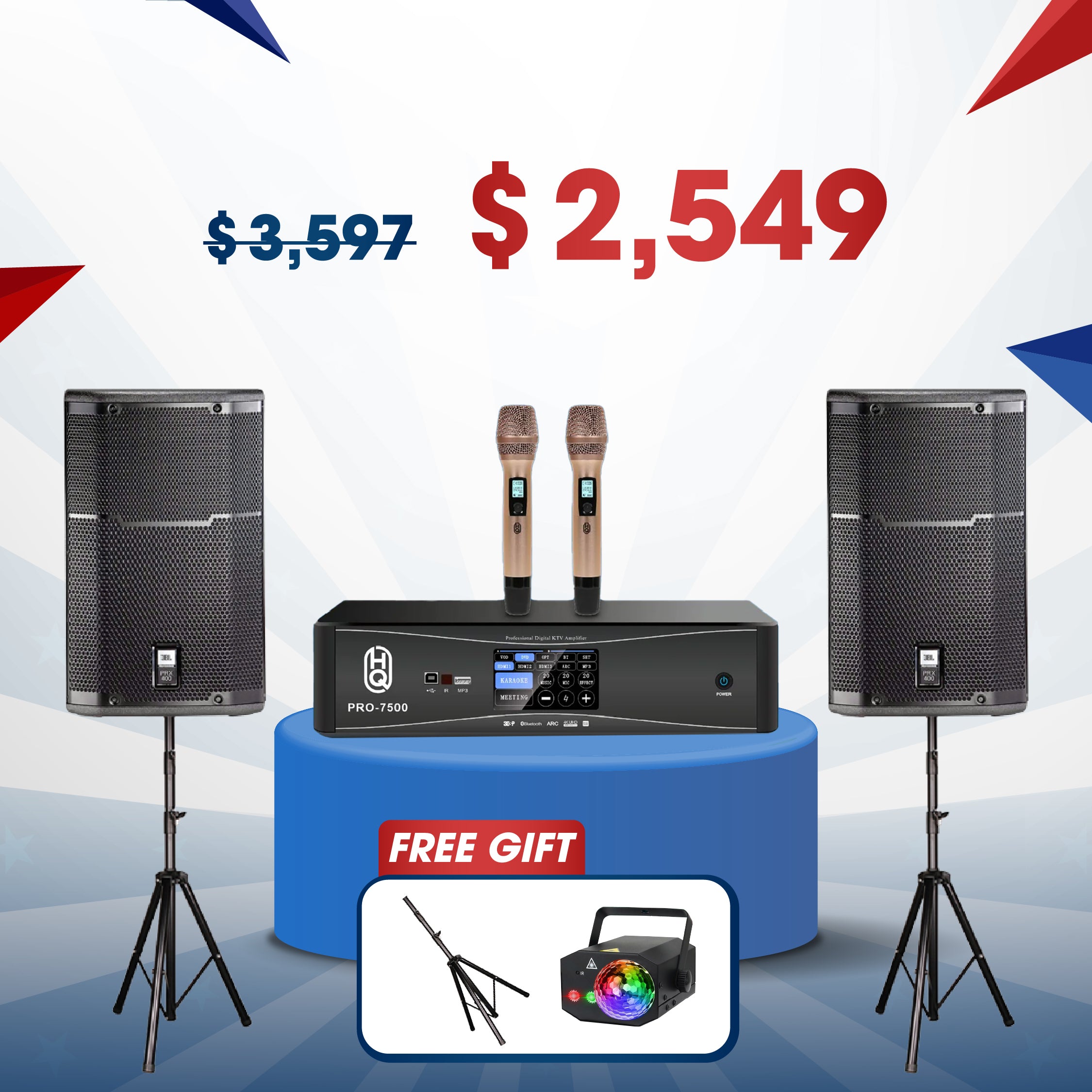 Karaoke Set Home HQsing PRO7500 + Speakers JBL PRX412M